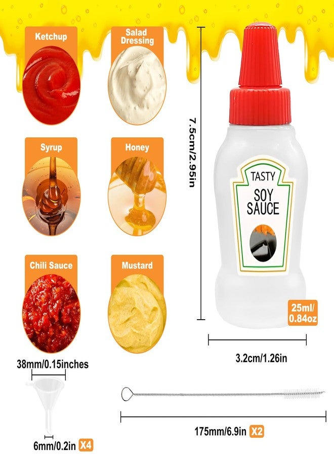 WATUNID 20 Pcs Mini Ketchup Bottles for Bento Box Accessories, WATUNID 25ml Portable Condiment Squeeze Bottles with 4Pc Funnels and 2Pc Cleaning Brushes, Plastic Empty Sauce Bottles Containers for Kids Adults - Image 2